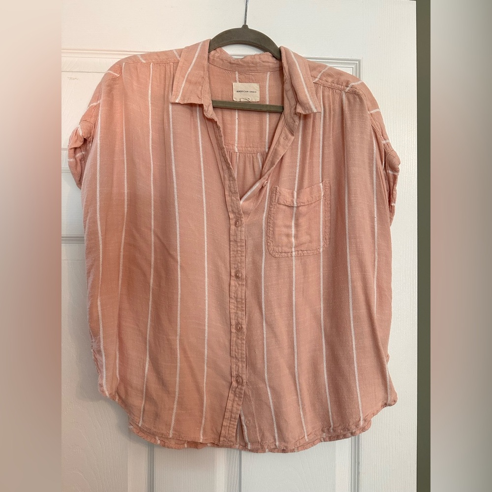 American Eagle Outfitters Pink Striped Button-Down Shirt